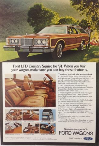 Ford LTD Country Squire Wagon 1974 Car Ad with Features