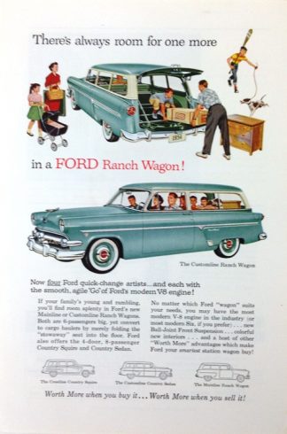 Ford Custom Ranch Wagon1954 Car Ad: Aqua and White