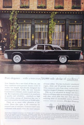 Ford Lincoln Continental 4 door 1961 Car Ad  Black