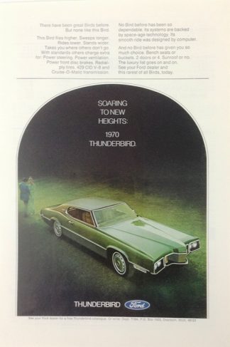 Ford Thunderbird 2 door 1970 Car Ad:Dark Green with Hardtop