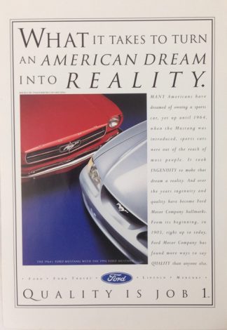 Ford Mustangs 1964 & 1994 Car Ad Red and Silver.