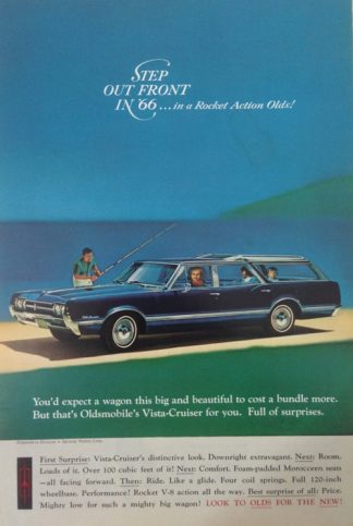 Oldsmobile Vista Cruiser Station Wagon 1966 Car Ad with features.