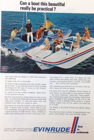 Evinrude Rogue II 1969 Boat Motor Ad: Sport Fisherman - Can a boat this beautiful…