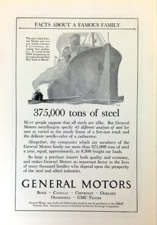 General Motors 1924 Ad 375,000 tons of steel.