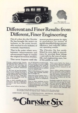 Chrysler Imperial Six 1924 Car Ad Different and Finer