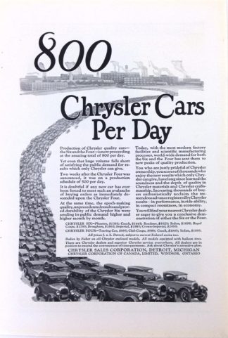 Chrysler 1925 Car Ad 800 Per Day