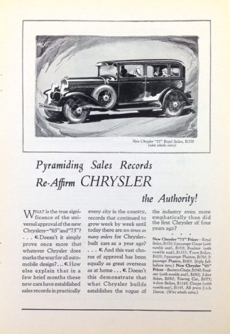 Chrysler 75 Royal Sedan 1928 Car Ad Re-Affirm