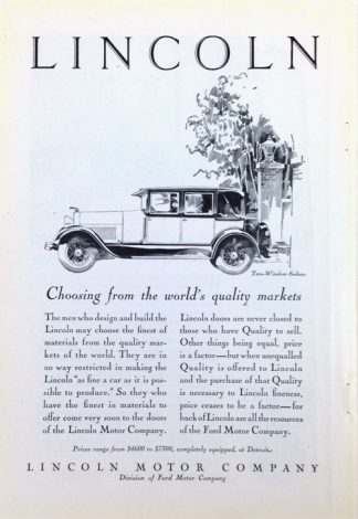 Lincoln Two Window Sedan 1928 Motor Car Ad