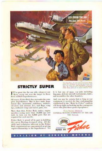 General Motors - 1945 Armament by Fisher Plane Ad - B-29 Superfortress