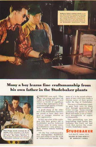 Studebaker 1946 Car Ad - Craftsmanship w/ Anthony & Ferris Schick