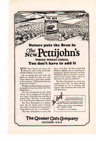 Quaker Qats 1925 Ad  - New Pettijohn's Whole Wheat Cereal