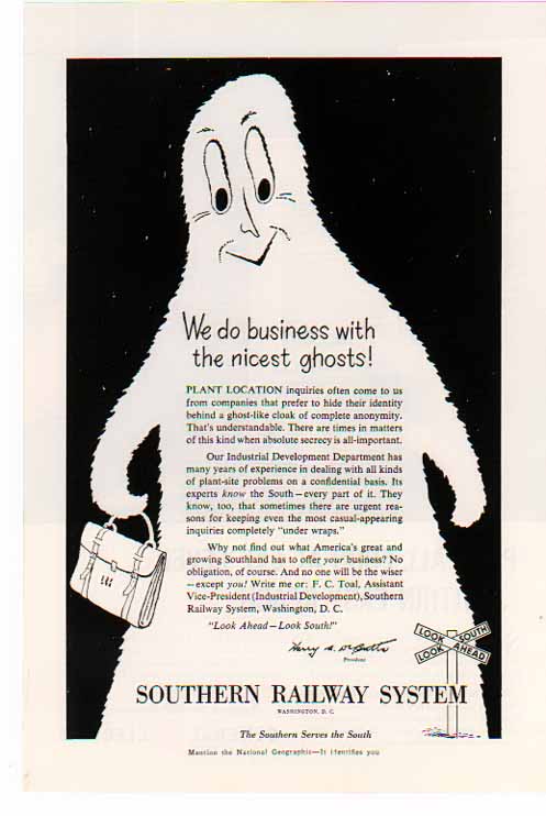 Southern Railway System 1955 Ad - The Nicest Ghosts