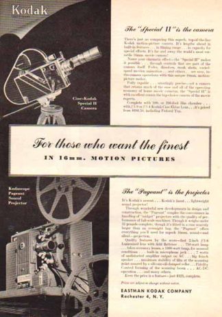 Kodak 1950 Ad - Cine-Kodak and Pageant Kodascope Projector