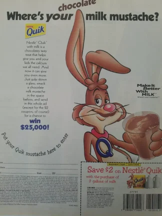 Nestle Quik Rabbit - Where's your Chocolate milk mustache? 1997
