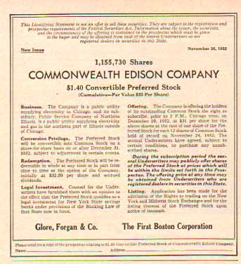 Commonwealth Edison Company 1952 Securities Ad