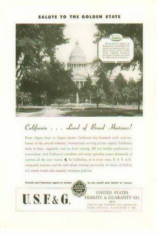 USF&G 1946 Ad - California  - Sacramento Capitol Building