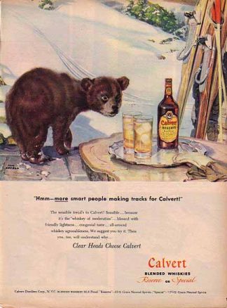 Calvert Whiskies 1947 Holiday Winter Ad - Bear Cub