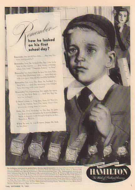 Hamilton Watch 1949 Ad - First Day of School