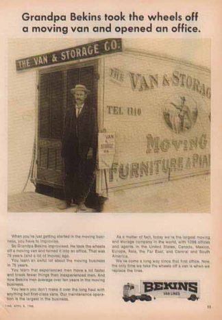 Bekins Van Lines 1966 Ad - Photo of Grandpa Bekins